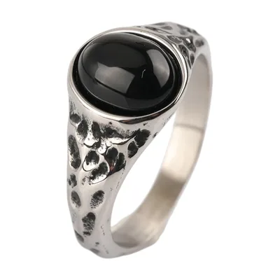 Anello Sigillo con Occhio di Tigre, acciaio inossidabile martellato