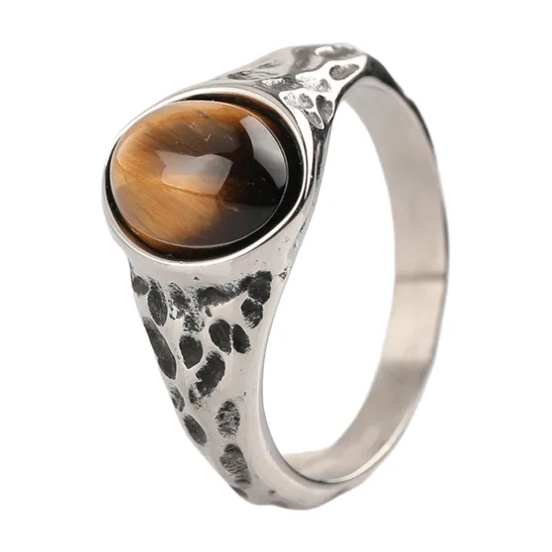 Bague Chevalière à l'Oeil de Tigre, Acier Inoxydable