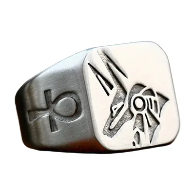 Anillo Sello de Anubis con Símbolo Ankh, Acero Inoxidable