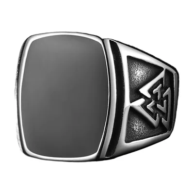 Anello Sigillo Quadrato con Simbolo Valknut, Acciaio Inox