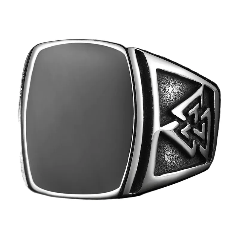 Quadratischer Siegelring mit Valknut-Symbol, Edelstahl