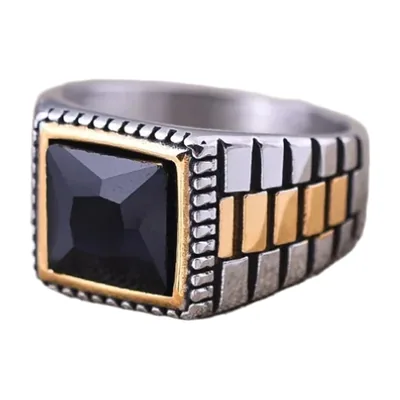 Anillo Sello Cuadrado con Piedra de Ónice, Acero Inoxidable