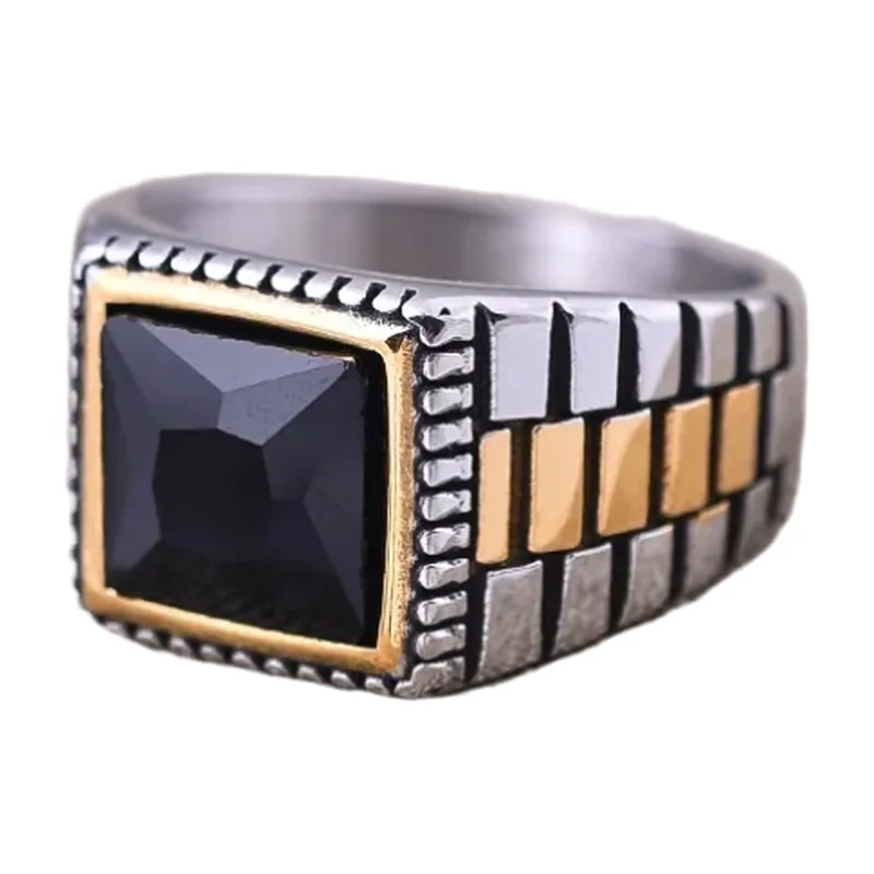 Square Signet Ring with Onyx Stone, Stainless Steel