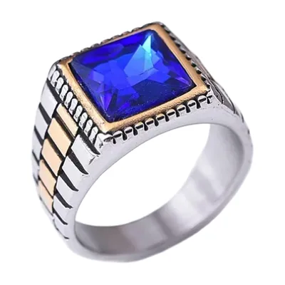 Anillo Sello con Ónix Azul, Acero Inoxidable