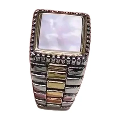 Anillo Sello Cuadrado con Ónix Blanco, Acero Inoxidable