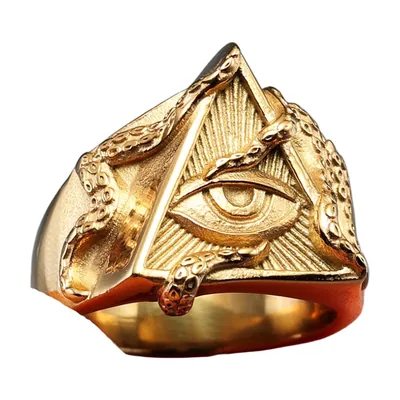 Anillo Sello Illuminati Ojo y Serpiente, Acero Inoxidable 316L