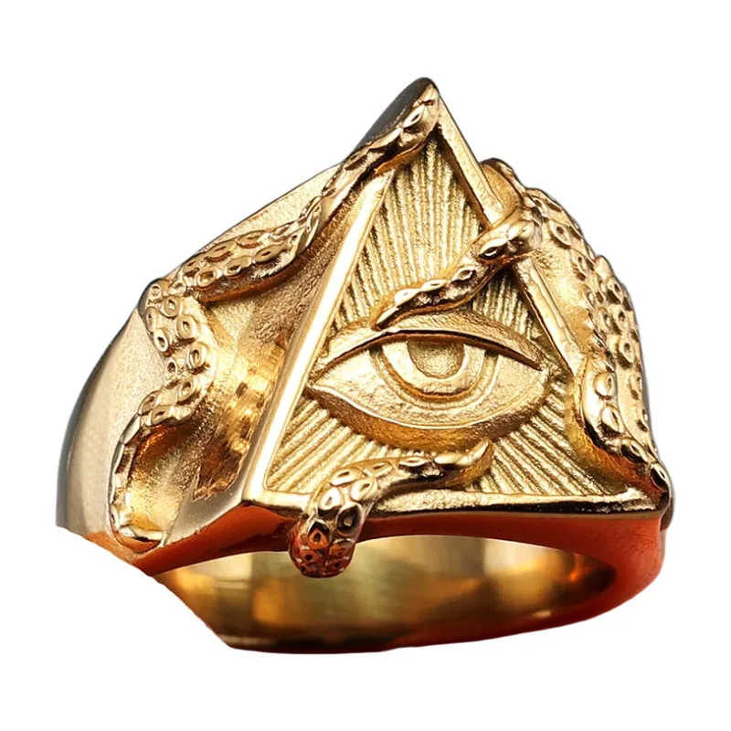 Anello Sigillo Illuminati Occhio e Serpente, Acciaio Inossidabile 316L