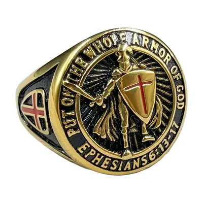 Anello Sigillo Cavaliere Templare con Iscrizione Religiosa, Acciaio Inox