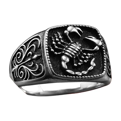 Anello Sigillo Quadrato con Motivo Scorpione, Acciaio Inossidabile
