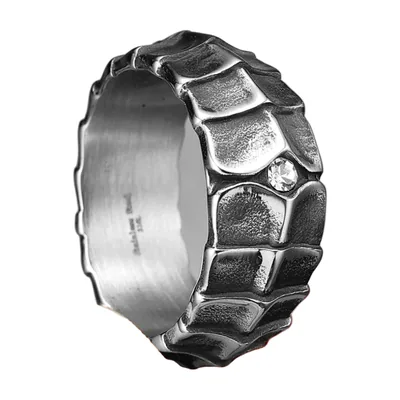 Drachenschuppen-Ring mit Zirkonia, Edelstahl