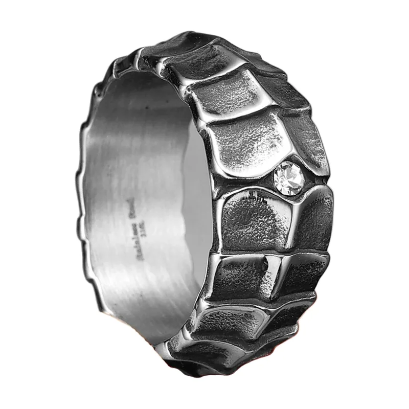 Bague Écailles de Dragon avec Zircone, Acier Inoxydable