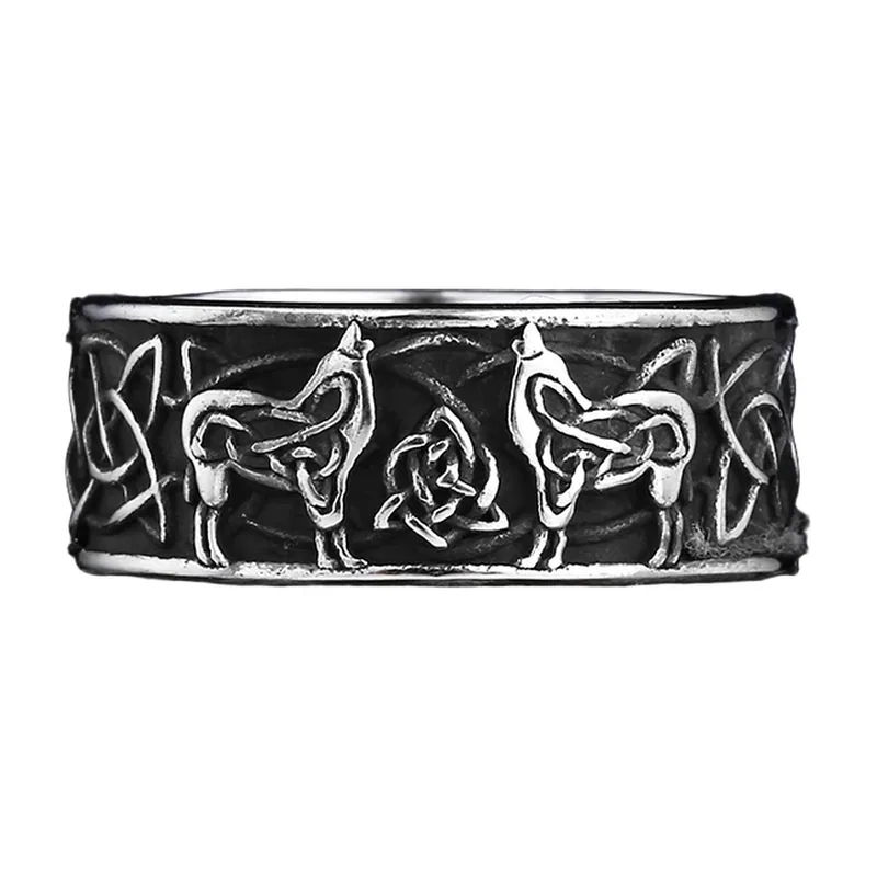 Wolf and Celtic Knot Ring, 316L Stainless Steel