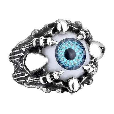 Gothic Dragon Claw Ring with Blue Eye Stone, Stainless Steel