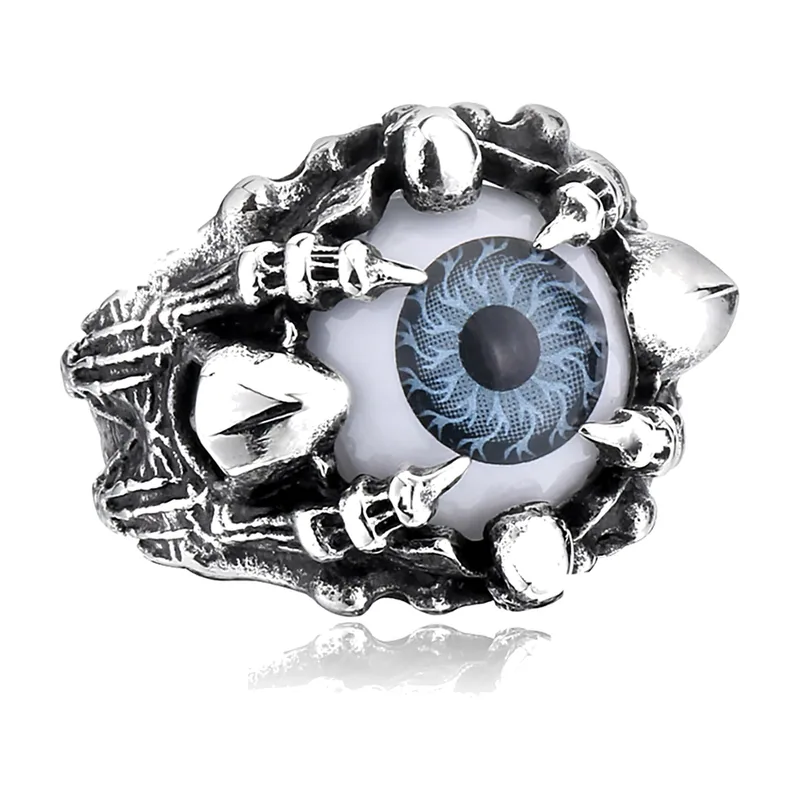 Bague Gothique Œil et Griffes de Dragon, Acier Inoxydable