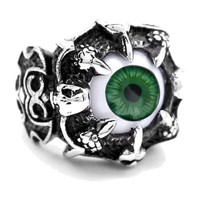 Dragon Claw Ring with Green Eye Stone, Stainless Steel