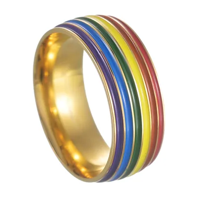 Anillo de Bandas Arcoíris para Hombre, Acero Inoxidable