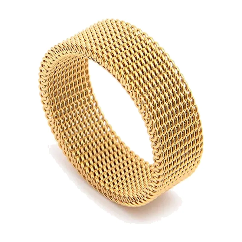 Bague Chaîne Maille Dorée, Acier Inoxydable 316L