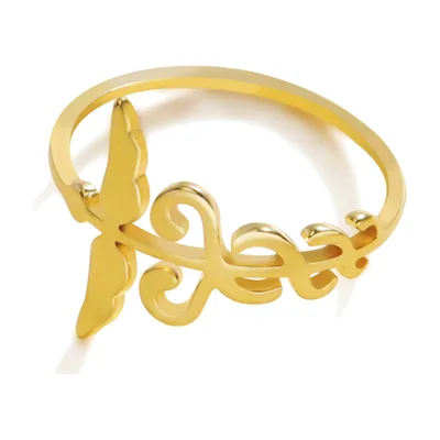 Goldfarbener Engelsflügel Statement-Ring, Edelstahl