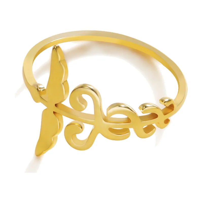 Goldfarbener Engelsflügel Statement-Ring, Edelstahl