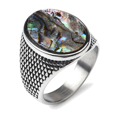 Herren Siegelring mit Abalone-Perlmutt, Edelstahl
