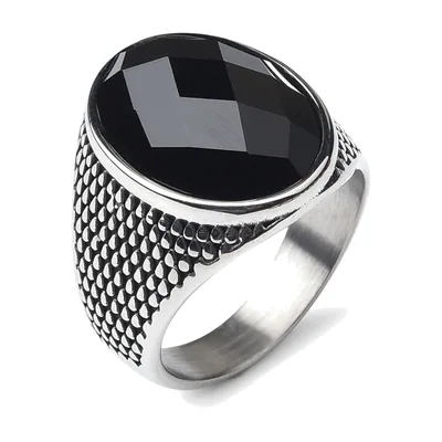 Bergamo Siegelring mit schwarzem Onyx, Edelstahl