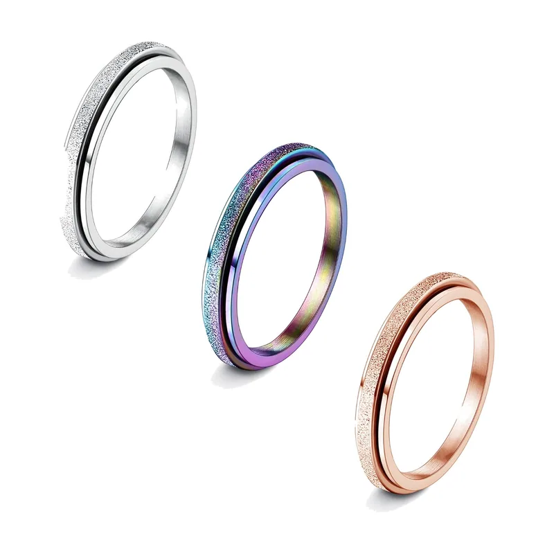 Anillo Spinner Giratorio con Circonitas, Acero Inoxidable