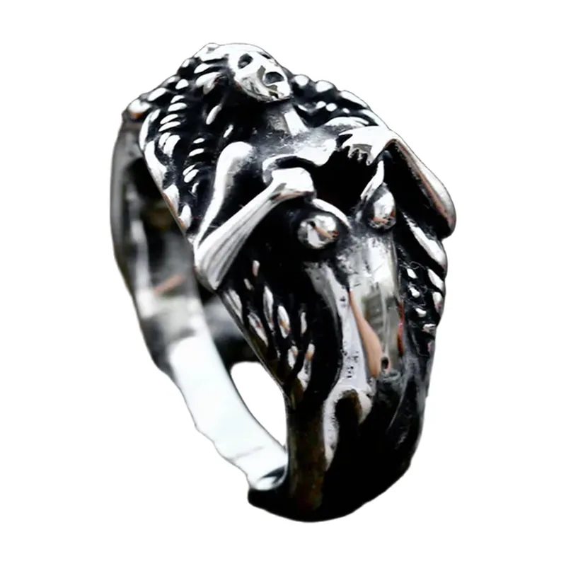 Bague Gothique Crâne et Ailes, Acier Inoxydable 316L
