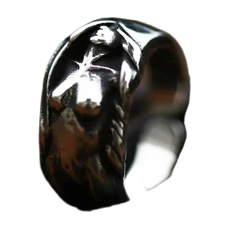 Wing Design Ring with Cubic Zirconia, 316L Stainless Steel