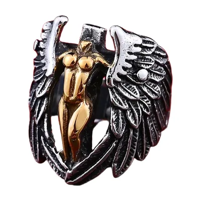 Anello Ali d'Angelo con Figura, Acciaio Inossidabile 316L