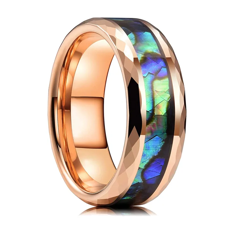 Bague Alliance avec Incrustation de Nacre Abalone, Acier Inoxydable