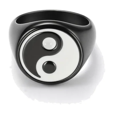 Anillo Sello Yin Yang con Esmalte, Acero Inoxidable