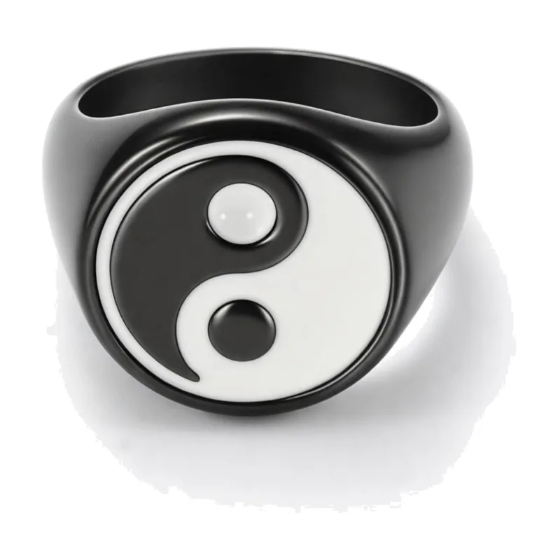 Bague Chevalière Yin Yang avec Émail, Acier Inoxydable