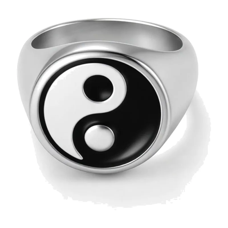 Herren Siegelring mit Yin Yang Symbol, Edelstahl