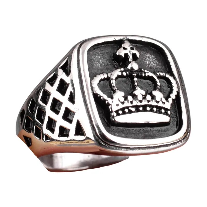 Crown Signet Ring, 316L Stainless Steel