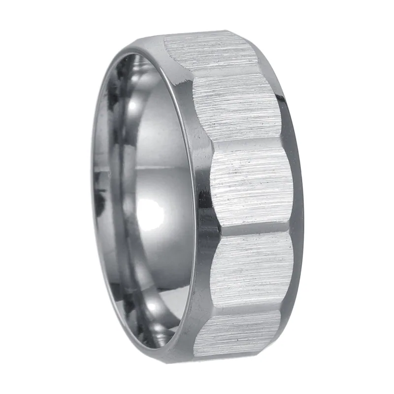 Brushed Band Ring with Polished Edges, Stainless Steel