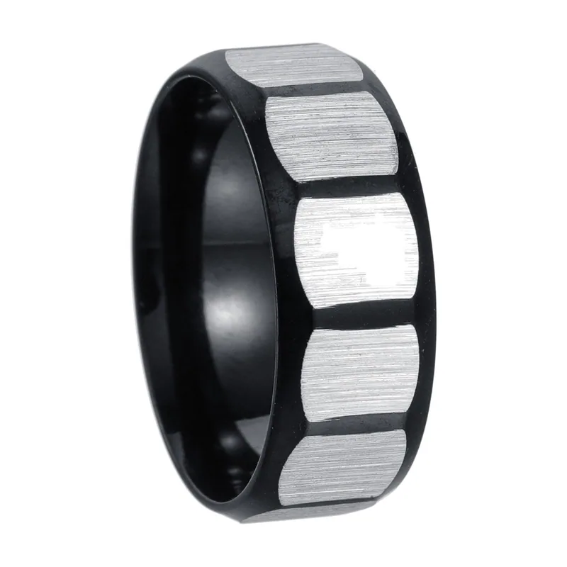 Anillo Geométrico con Detalles en Plata Cepillada, Acero Inoxidable