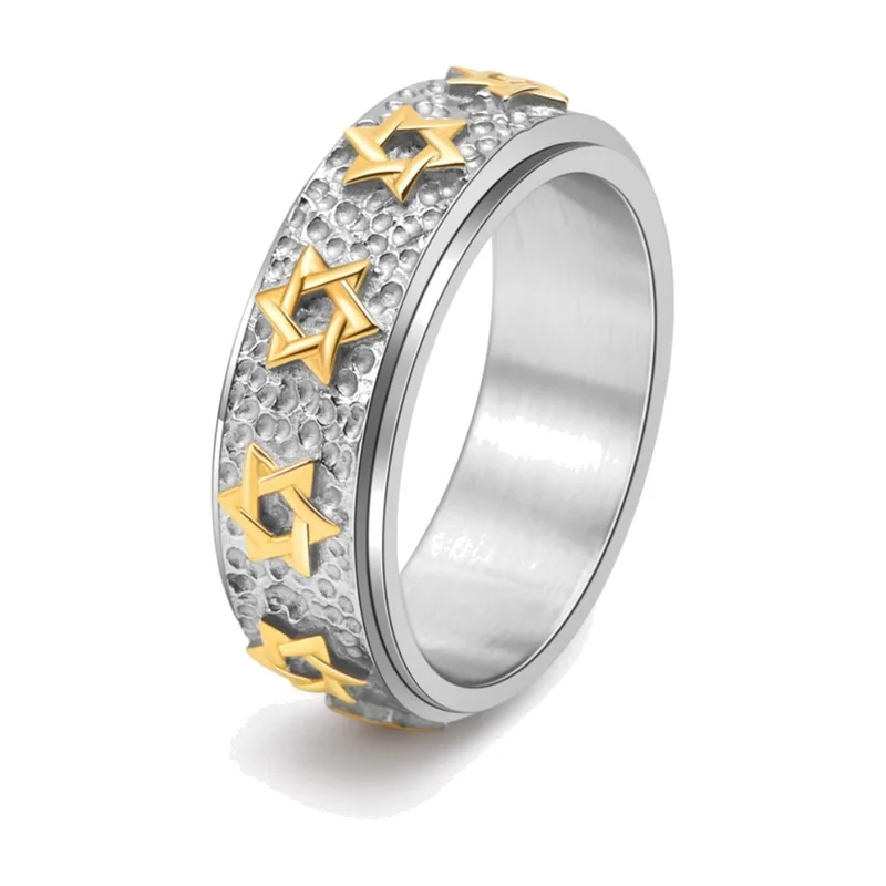 Davidsstern Spinner-Ring mit Gold-Akzenten, Edelstahl