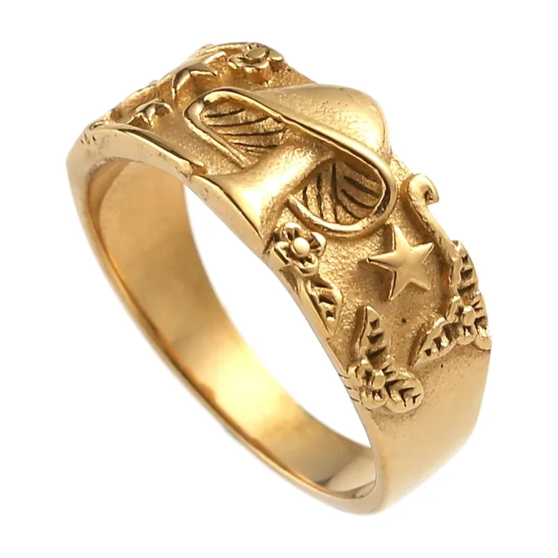 Bague Statement Motif Champignon et Étoile, Acier Inoxydable