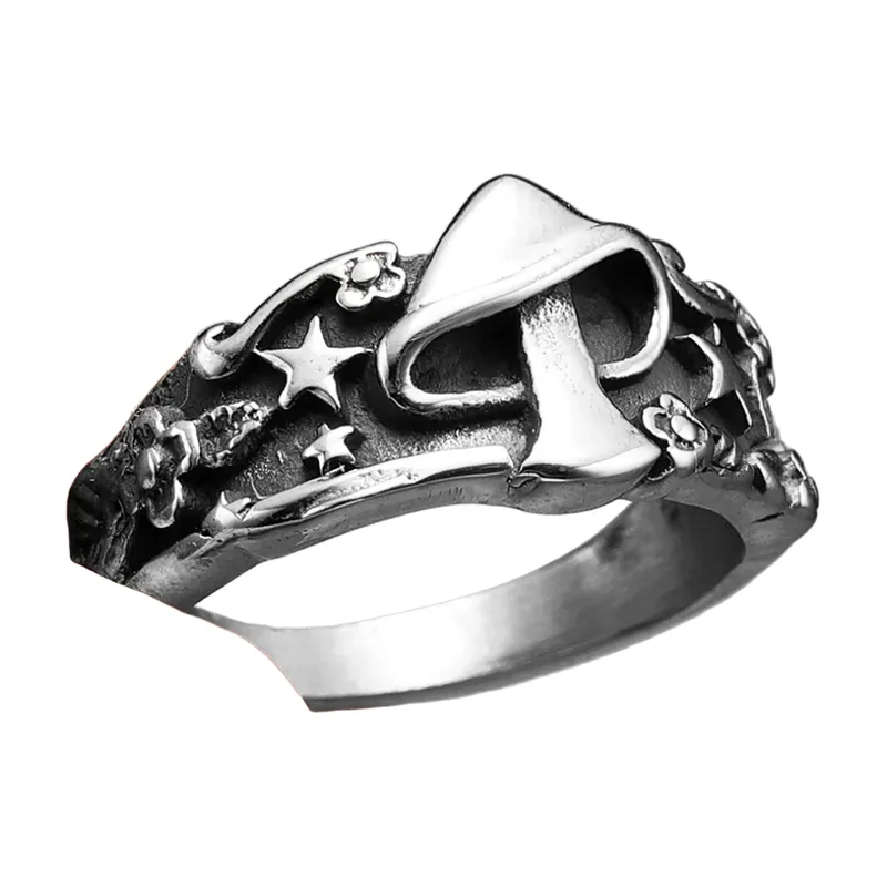 Bague Statement Champignon et Étoiles, Acier Inoxydable 316L
