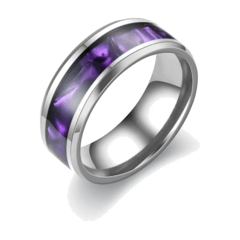 Bague avec insert violet, acier inoxydable