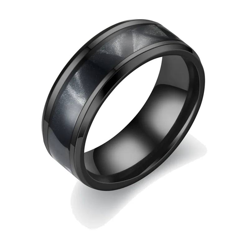Polierter Herrenring mit grauem Inlay, Edelstahl