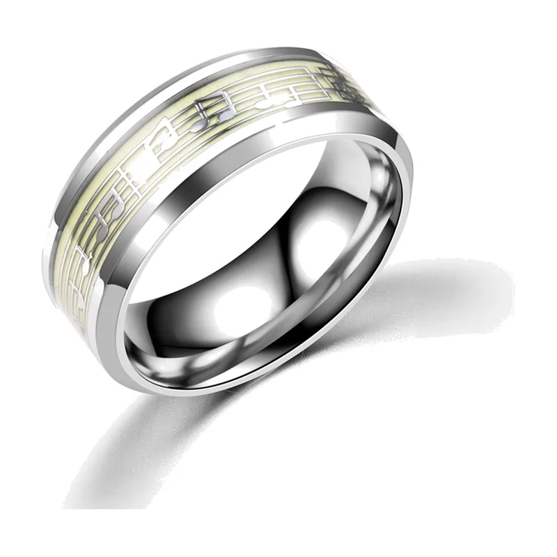Musiknoten Ring mit Leuchteffekt, Edelstahl