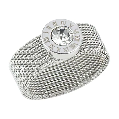 Roman Numeral Ring with Cubic Zirconia, Stainless Steel