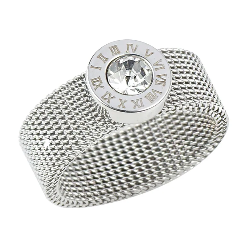 Bague aux chiffres romains et zircone, acier inoxydable