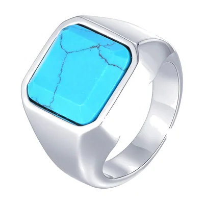 Anillo Sello Cuadrado con Piedra Azul, Acero Inoxidable