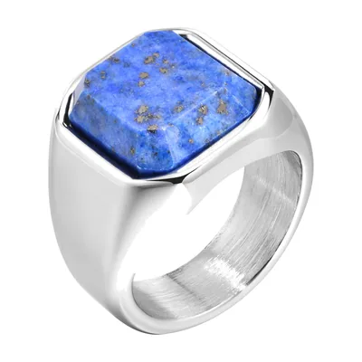 Anillo Sello Cuadrado con Piedra Azul, Acero Inoxidable
