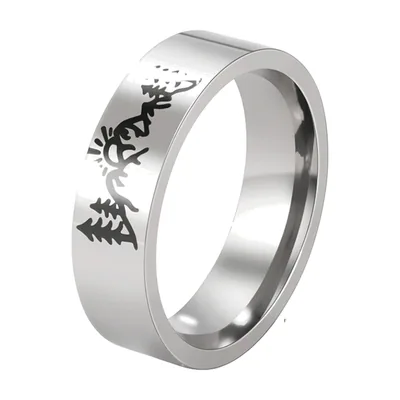 Herren Ring mit Berg- und Waldlandschaft, Edelstahl