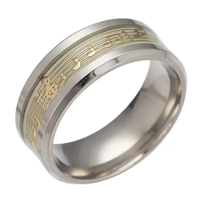 Anillo de Notas Musicales con Detalles Dorados, Acero Inoxidable