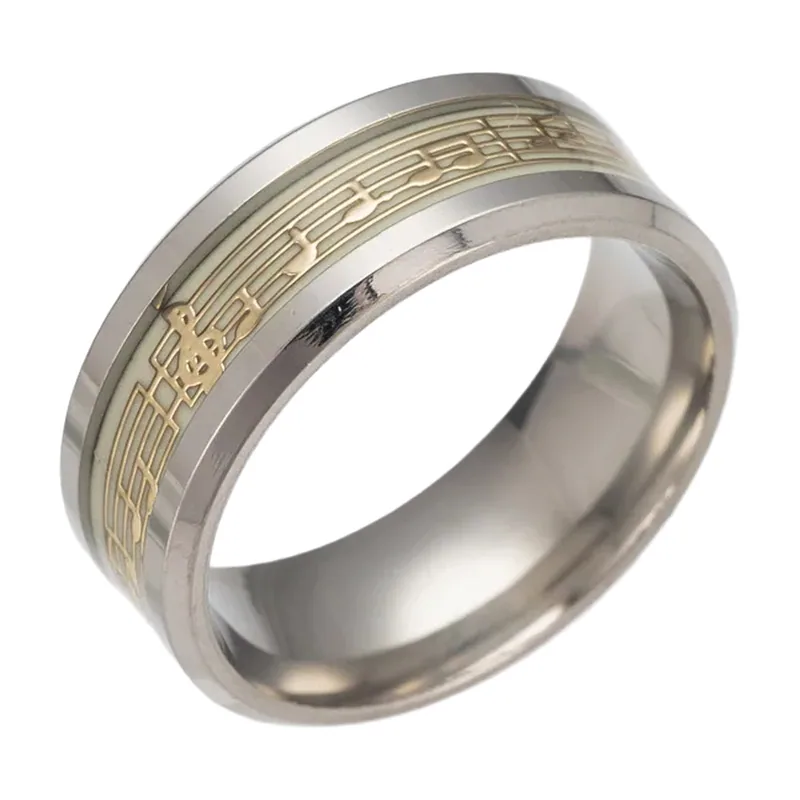 Bague Note de Musique avec Détails Dorés, Acier Inoxydable