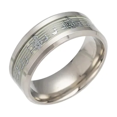 Anillo de Notas Musicales con Incrustación Luminosa, Acero Inoxidable